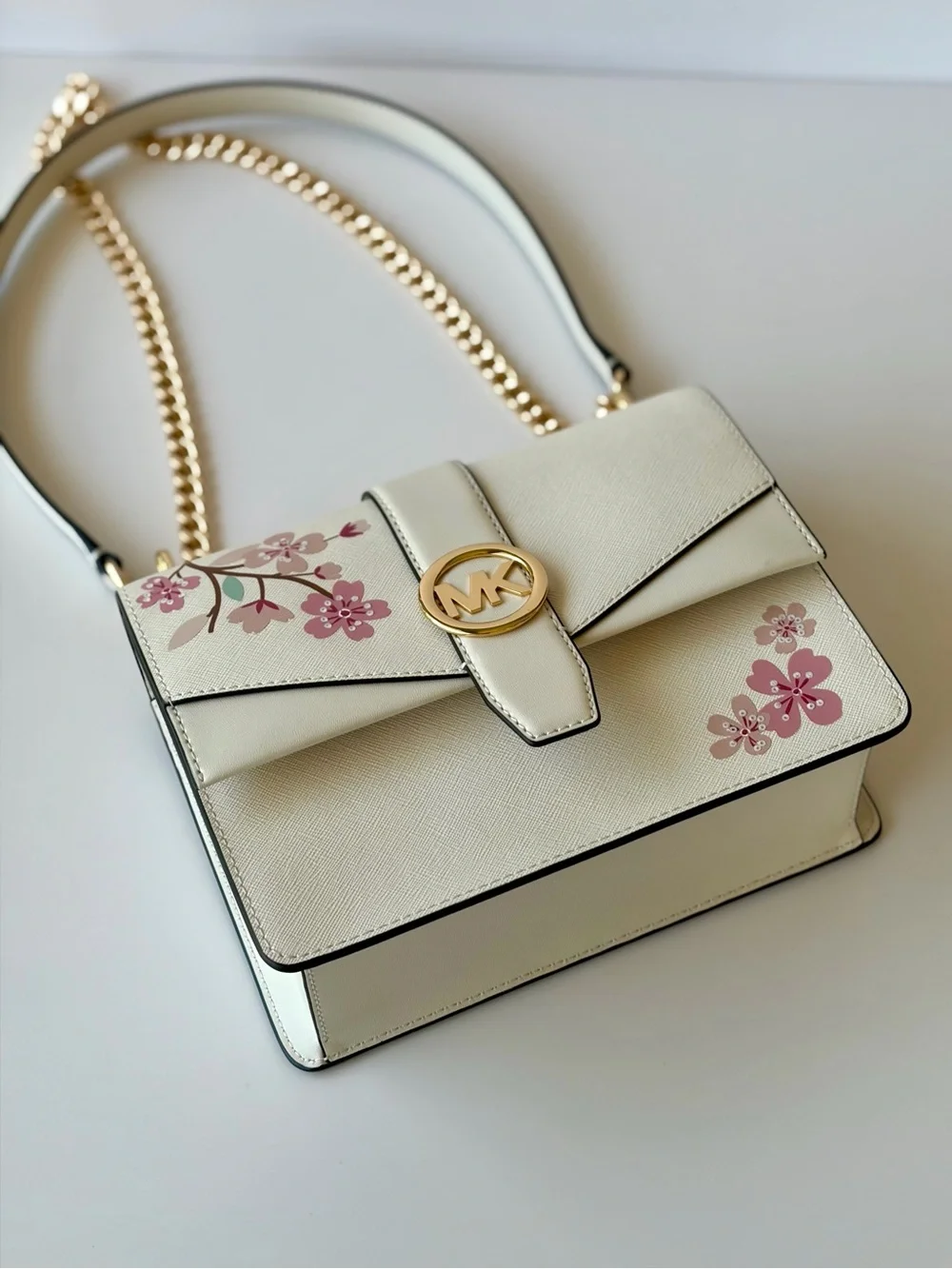 Michael Kors Greenwich SM Flap Shoulder Crossbody Bag Light Cream Multi